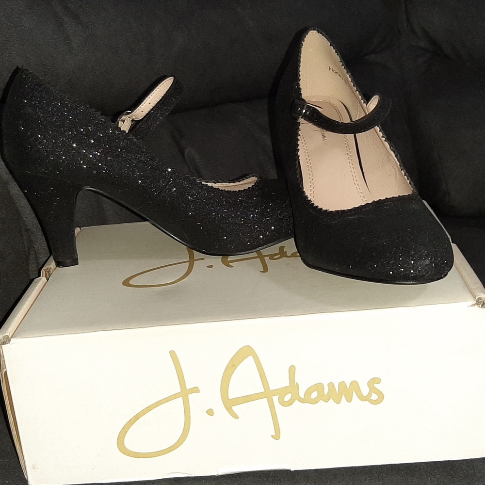 Adams Women's Black Glitter Mary Jane Heels